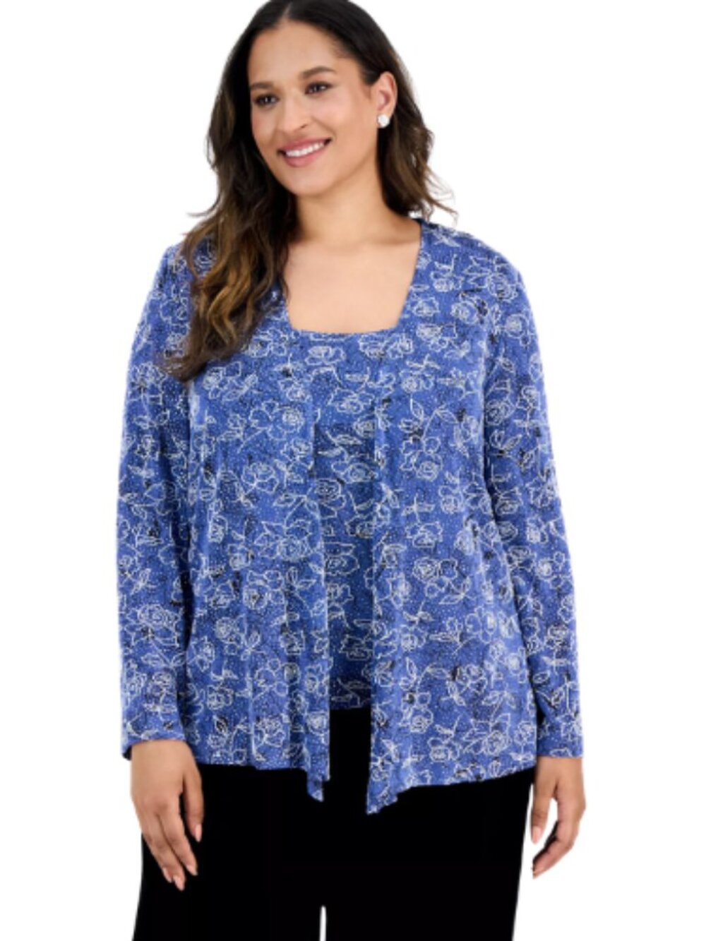 Alex Evenings Blue Silver Floral Tank Top and Coordinating Jacket Size:1X